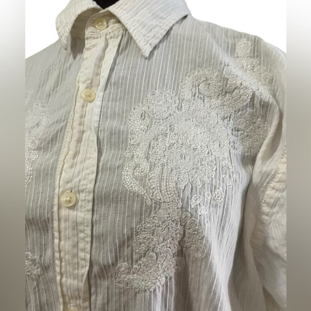 Y2K Lucky Brand Cotton Lightweight Boho Embroidered Front Button Front Top Men L